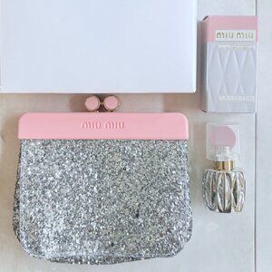 Miu Miu Glitter Pouch Pochette with Kiss lock Closure (GWP)